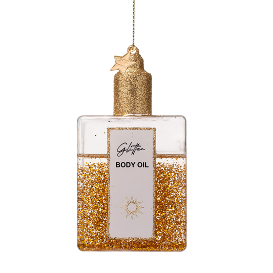 Ornament glass body oil w/glitters H10cm
