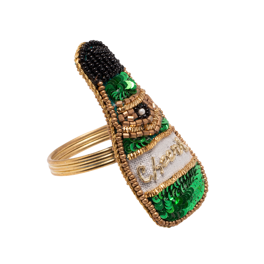 Napkin ring champagne bottle green H7cm#
