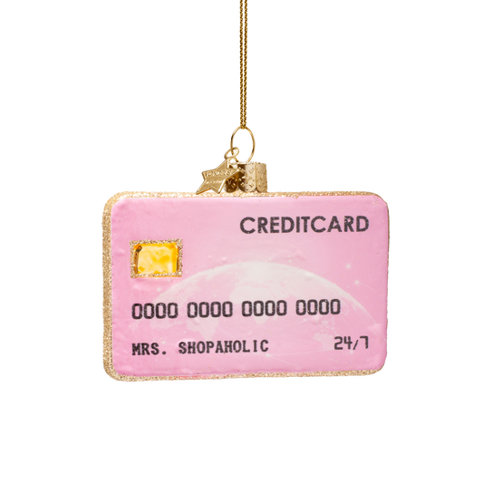 Ornament glass pink opal creditcard H7cm