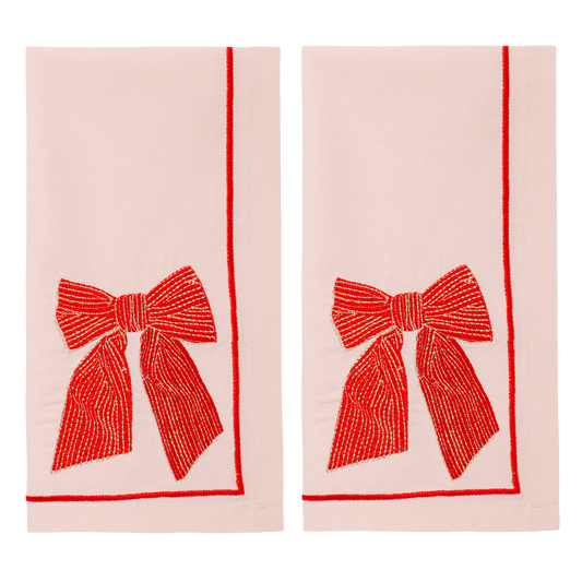 Embroidered napkins bow soft pink 45cm Pack of 2*