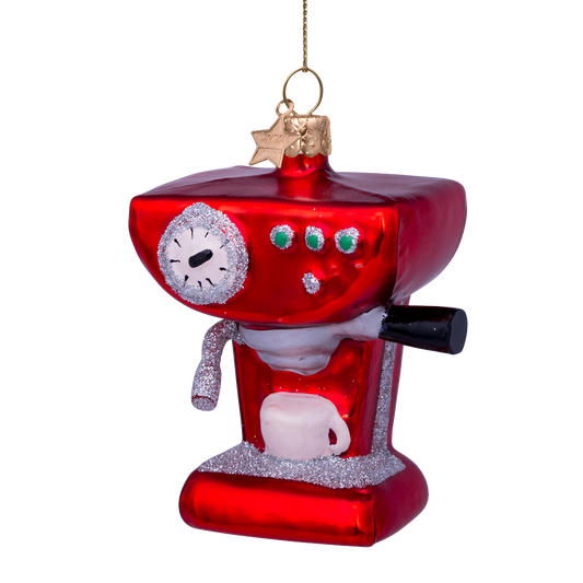 Ornament glass red coffee machine H9cm