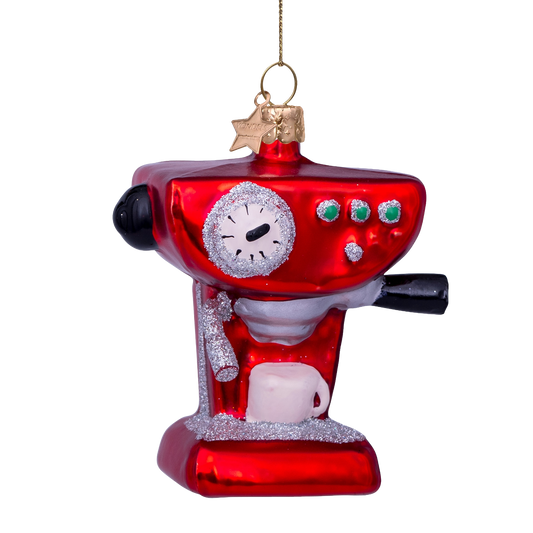 Ornament glass red coffee machine H9cm