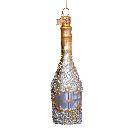 Ornament gold champagne bottle w/diamonds H15.5cm