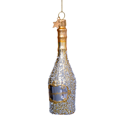 Ornament gold champagne bottle w/diamonds H15.5cm