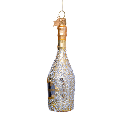 Ornament gold champagne bottle w/diamonds H15.5cm