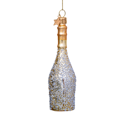 Ornament gold champagne bottle w/diamonds H15.5cm