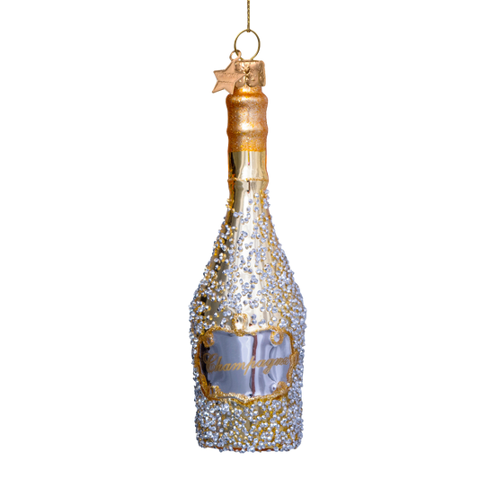 Ornament gold champagne bottle w/diamonds H15.5cm