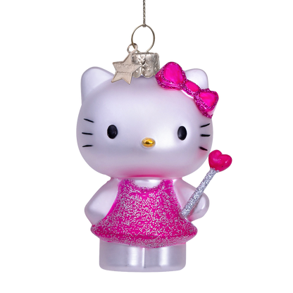 Hello Kitty-Glasfigur mit Zauberstab, 9 cm hoch, mit Box