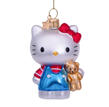 Ornament glass Hello Kitty blue w/bear H9cm w/box