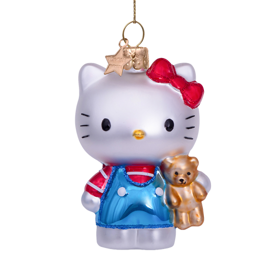 Ornament glass Hello Kitty blue w/bear H9cm w/box