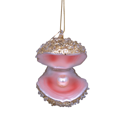 Dekorative Champagner-Glitzer-Auster aus Glas, H 6,5 cm