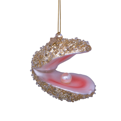 Dekorative Champagner-Glitzer-Auster aus Glas, H 6,5 cm