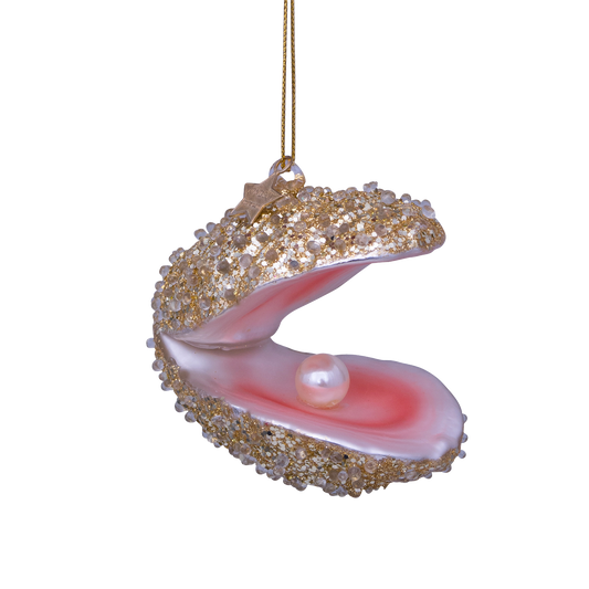 Ornament glass champagne glitter oyster H6.5cm