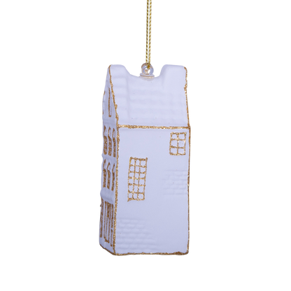 Ornament glass white/gold canal house step gable H8.5cm