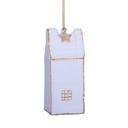Ornament glass white/gold canal house step gable H8.5cm