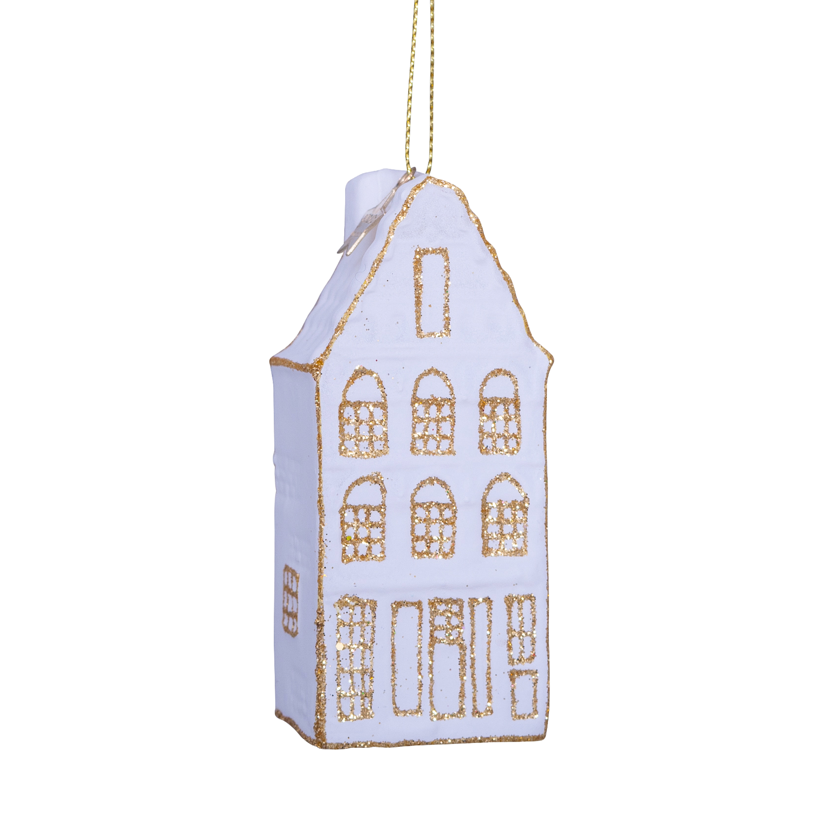 Ornament glass white/gold canal house step gable H8.5cm