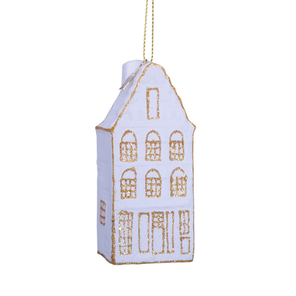 Ornament glass white/gold canal house step gable H8.5cm