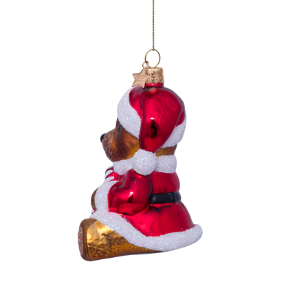 Ornament glass multi bear w/christmas dress H9.5cm
