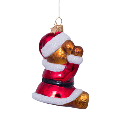 Ornament glass multi bear w/christmas dress H9.5cm