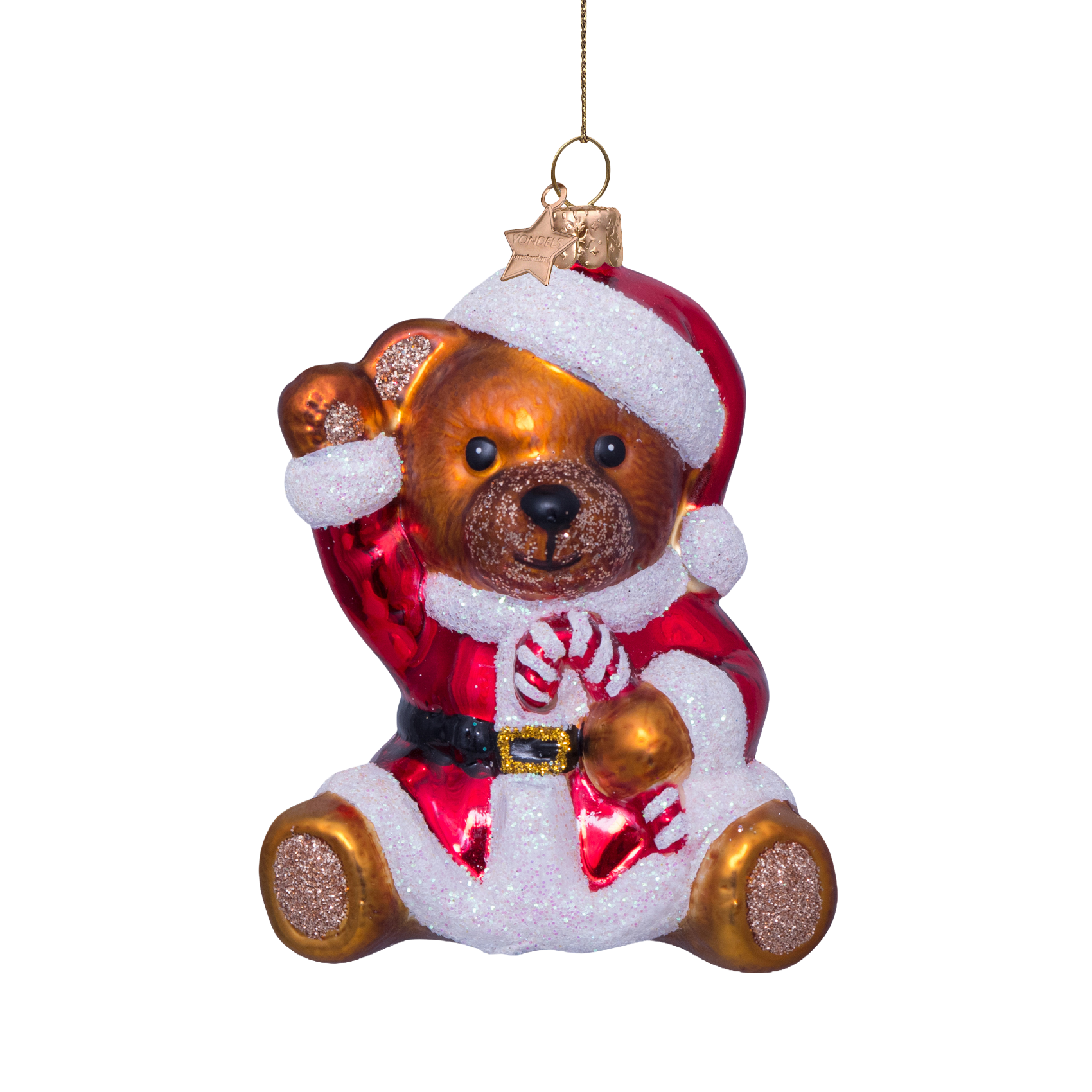 Ornament glass multi bear w/christmas dress H9.5cm