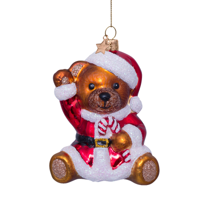 Ornament glass multi bear w/christmas dress H9.5cm