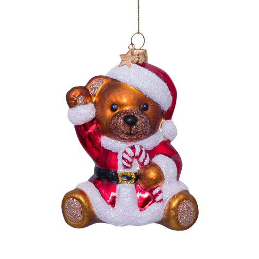 Ornament glass multi bear w/christmas dress H9.5cm