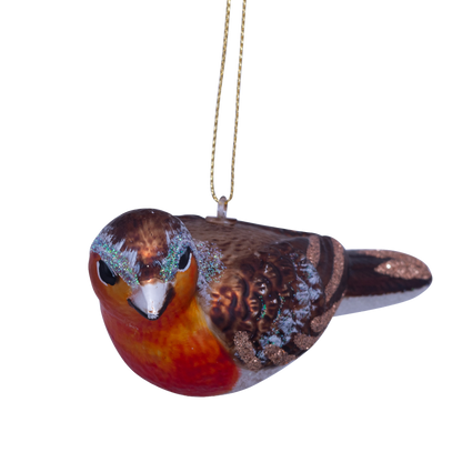 Ornament glass robin bird H5.5cm