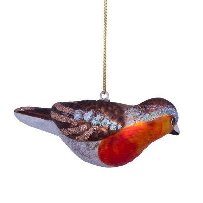 Ornament glass robin bird H5.5cm