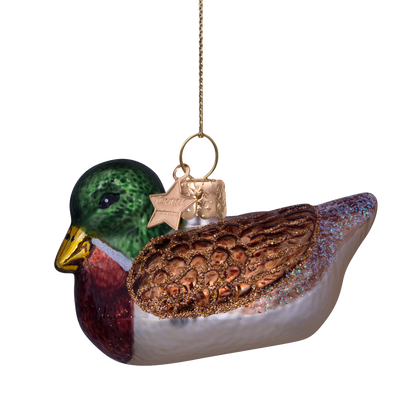 Ornament-Ente aus Glas, braun/grün, Höhe 5,5 cm