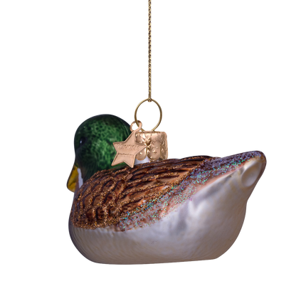 Ornament-Ente aus Glas, braun/grün, Höhe 5,5 cm