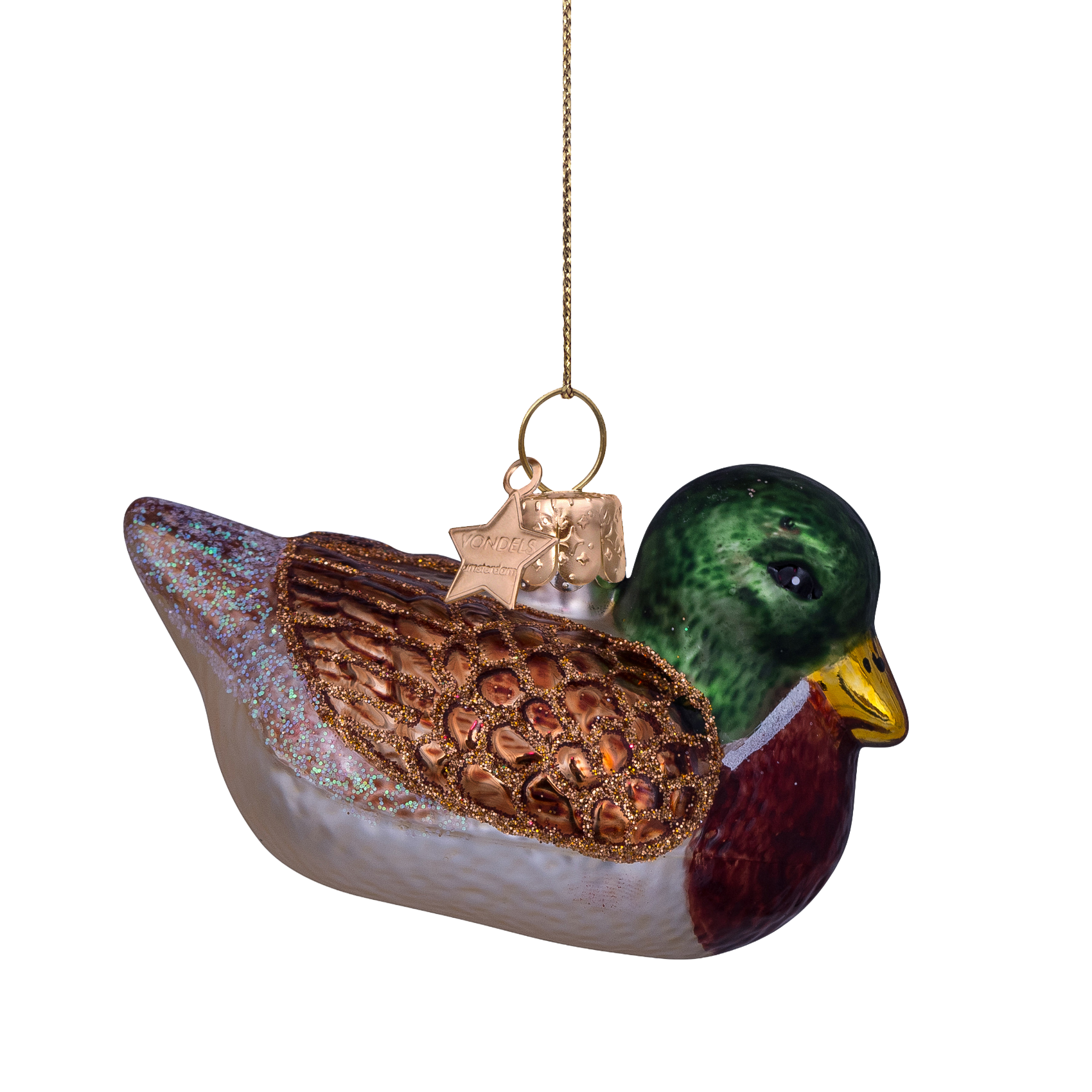 Ornament-Ente aus Glas, braun/grün, Höhe 5,5 cm