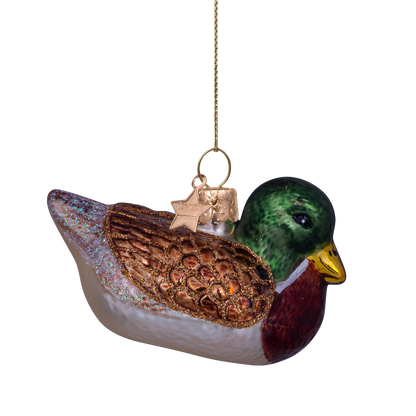 Ornament-Ente aus Glas, braun/grün, Höhe 5,5 cm