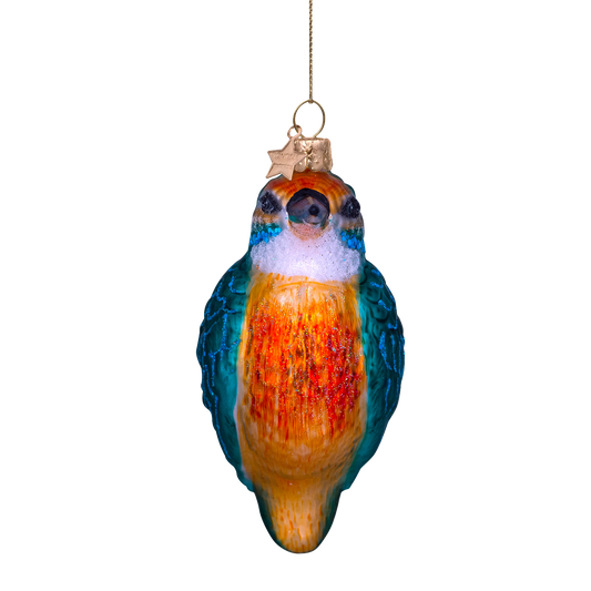 Ornament glass blue orange kingfisher H10cm