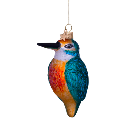 Ornament glass blue orange kingfisher H10cm