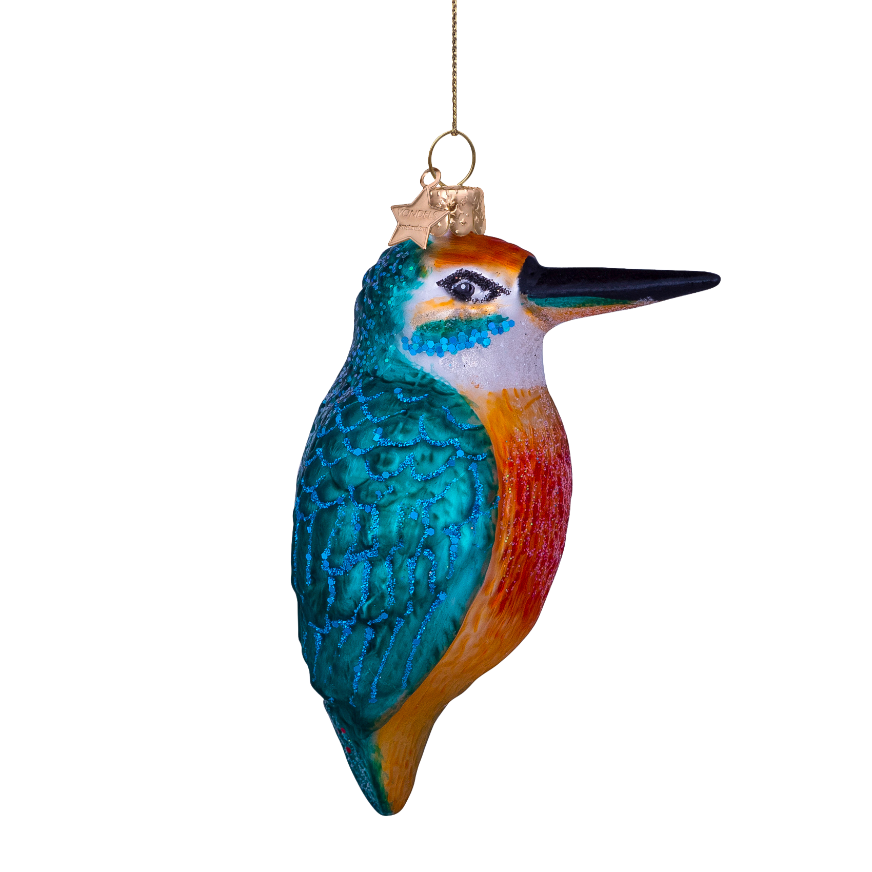 Ornament glass blue orange kingfisher H10cm