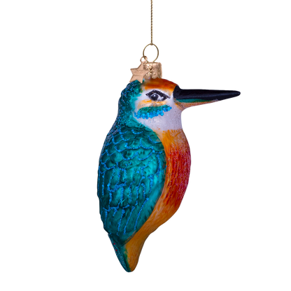Ornament glass blue orange kingfisher H10cm