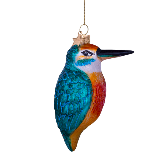 Ornament glass blue orange kingfisher H10cm