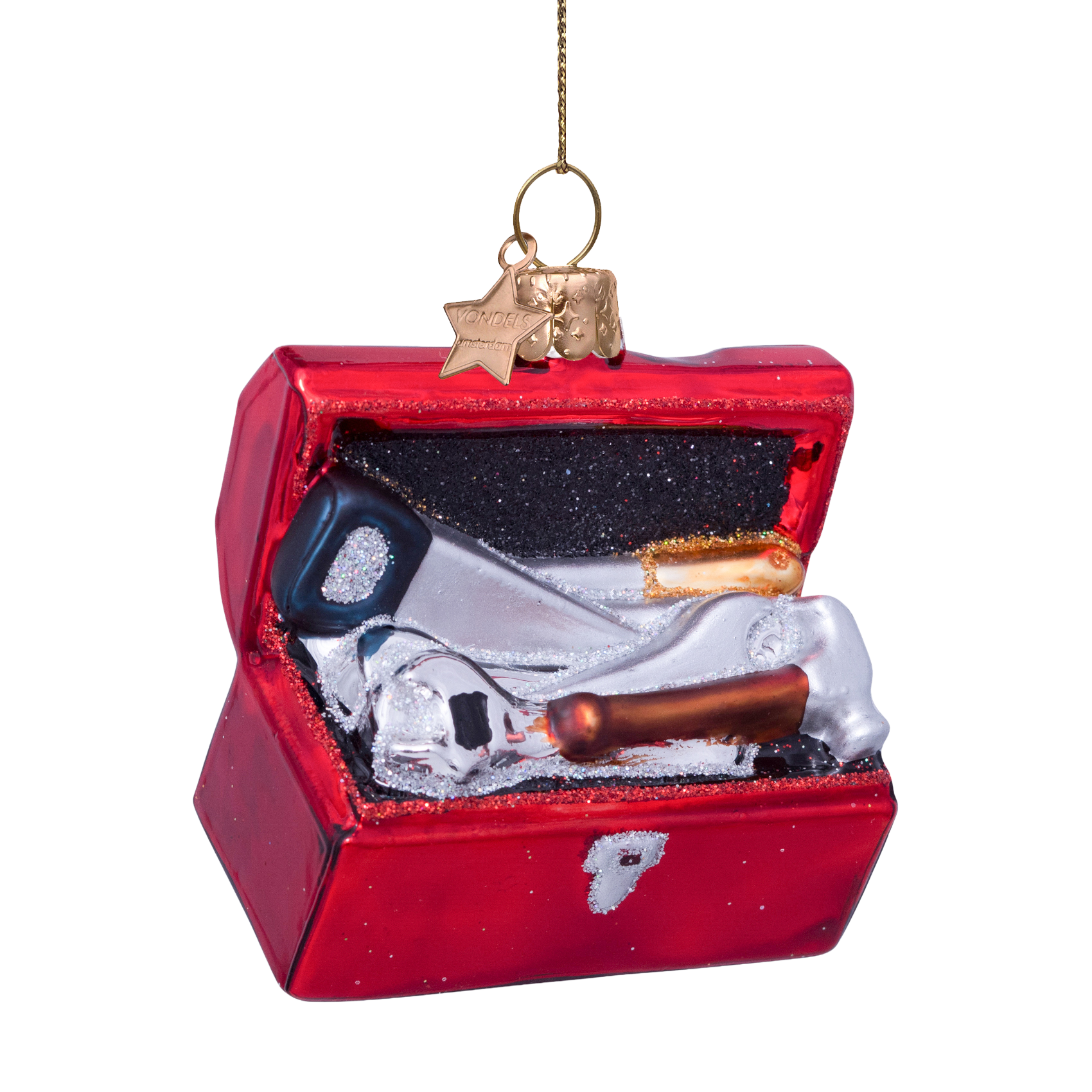 Ornament glass red toolbox H6.5cm