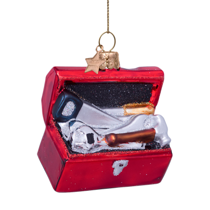 Ornament glass red toolbox H6.5cm