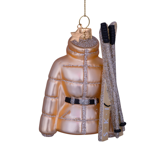 Ornament glass gold ski jacket H10.5cm