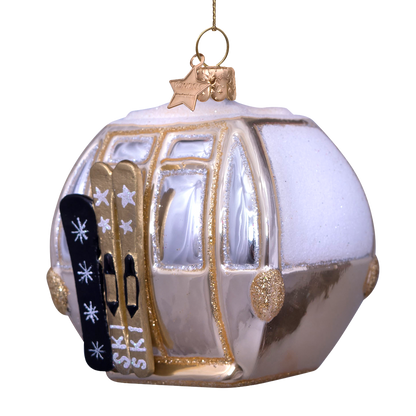 Ornament glass beige ski gondela H8cm