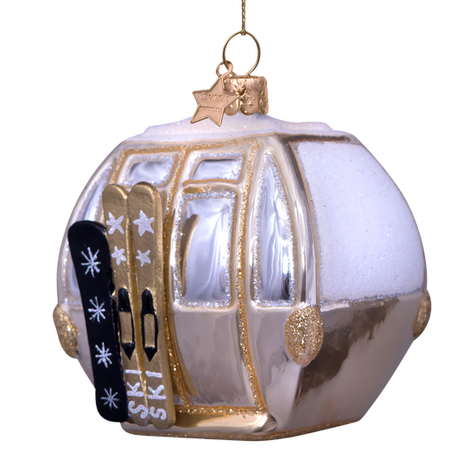 Ornament glass beige ski gondela H8cm