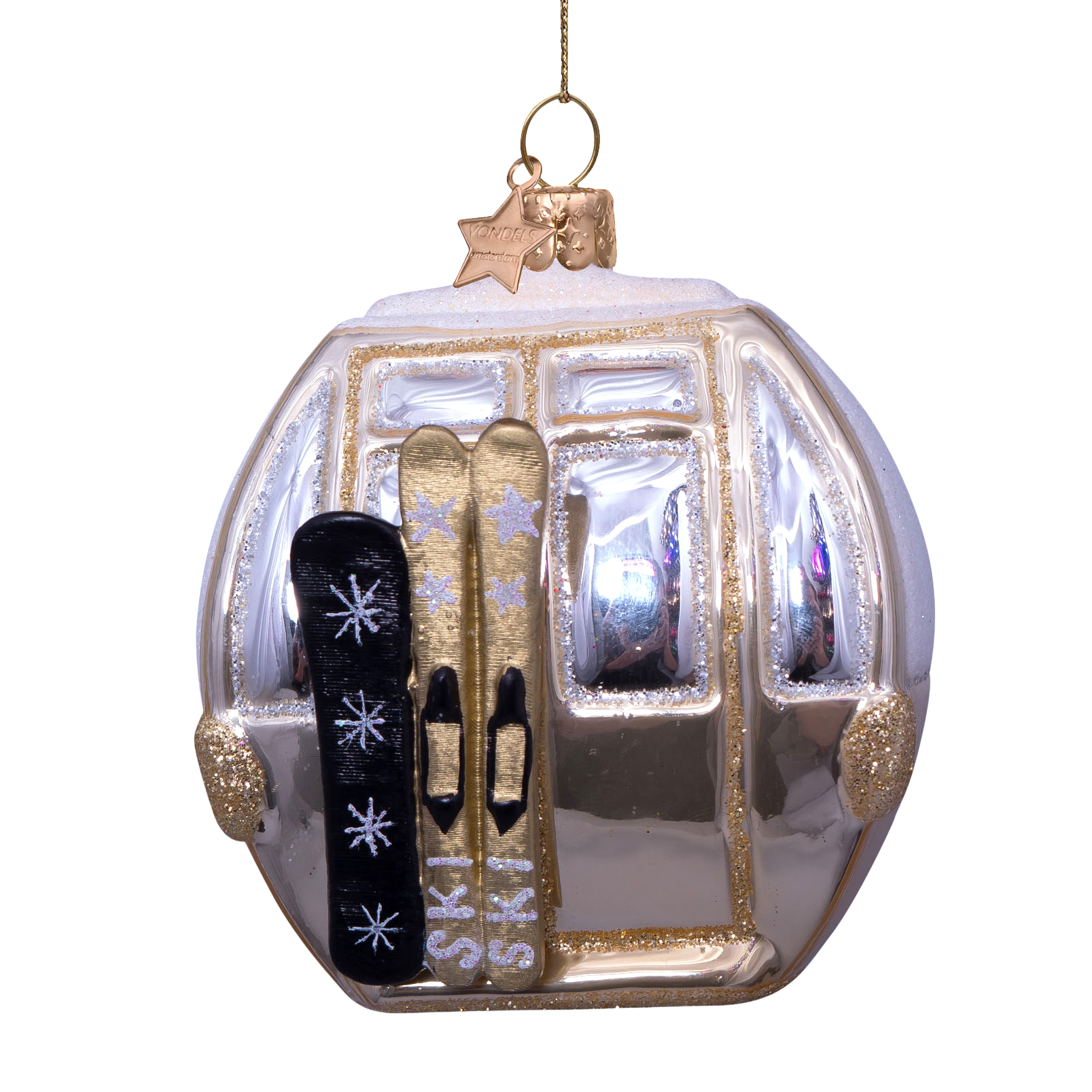 Ornament glass beige ski gondela H8cm