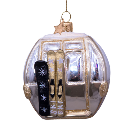 Ornament glass beige ski gondela H8cm