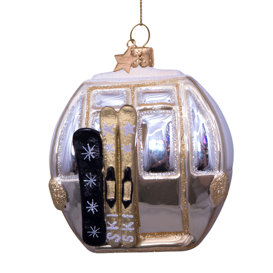 Ornament glass beige ski gondela H8cm