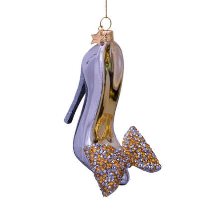 Ornament glass silver high heel w/bow H10.5cm