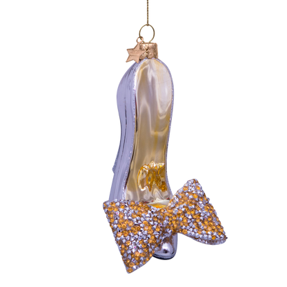 Ornament glass silver high heel w/bow H10.5cm