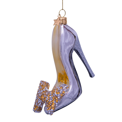 Ornament glass silver high heel w/bow H10.5cm