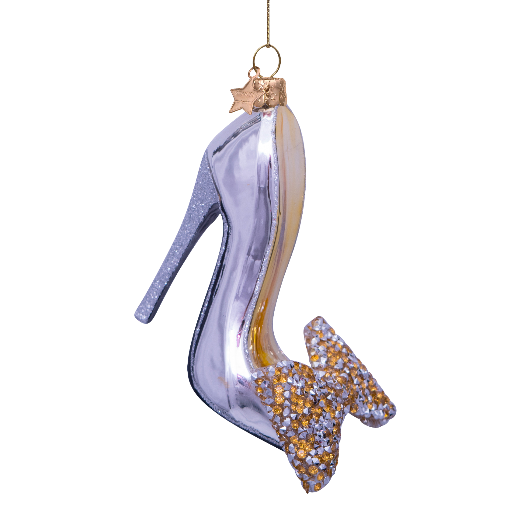 Ornament glass silver high heel w/bow H10.5cm