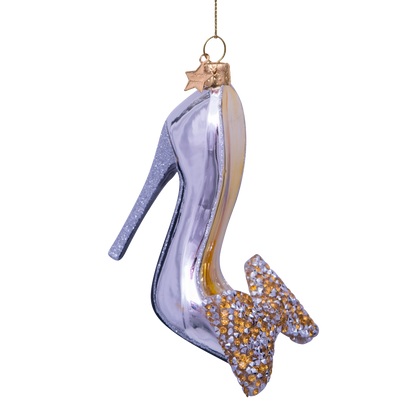 Ornament glass silver high heel w/bow H10.5cm